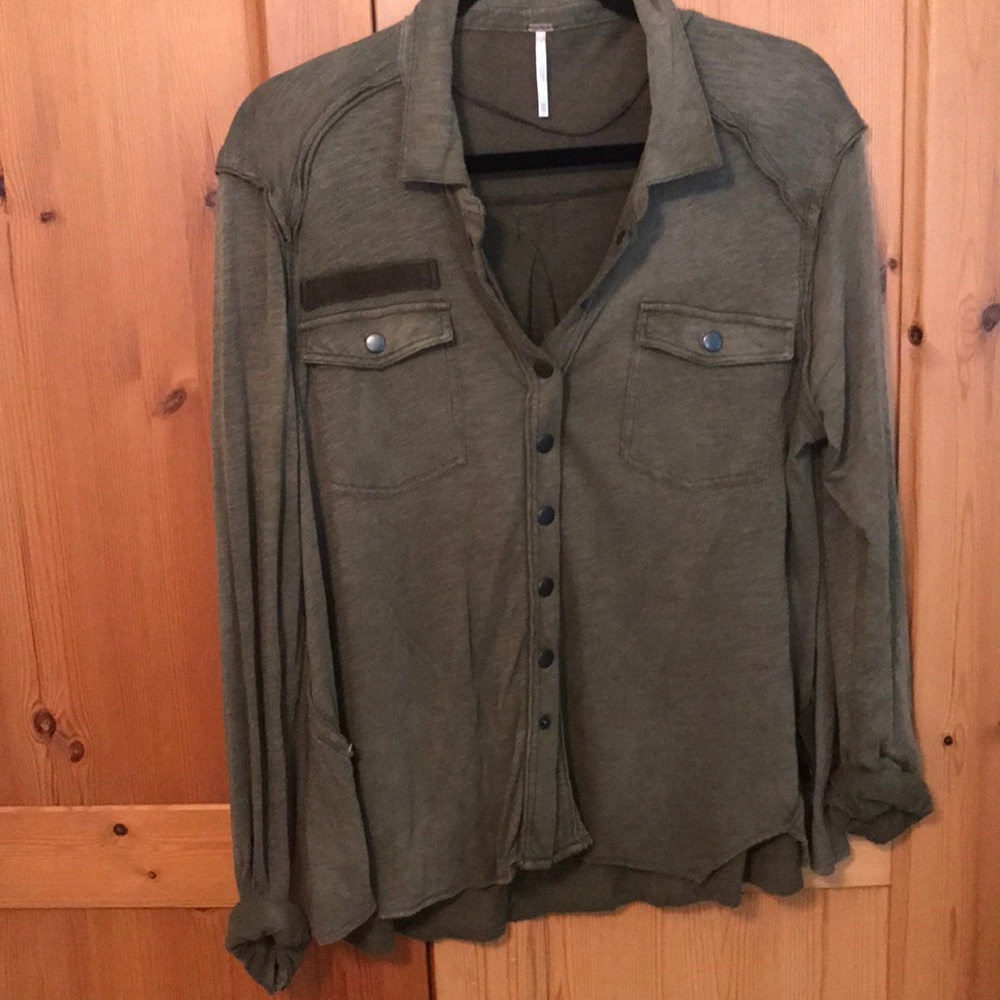 Free People Army Green Shirt